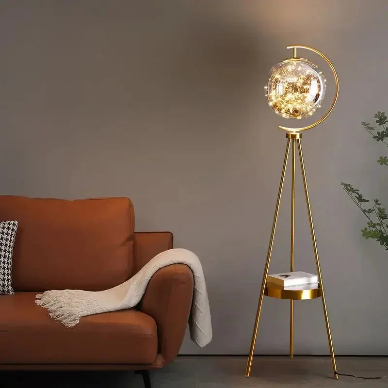 Luminaire Lampadaire design élégant en Verre Noir et Or – Référence : Marceau1873- - Nexa Lights