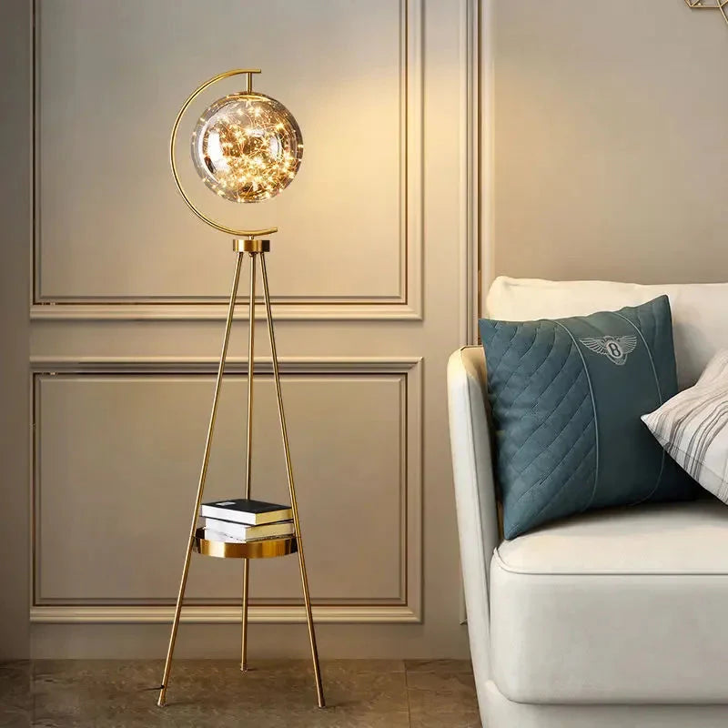 Luminaire Lampadaire design élégant en Verre Noir et Or – Référence : Marceau1873- - Nexa Lights