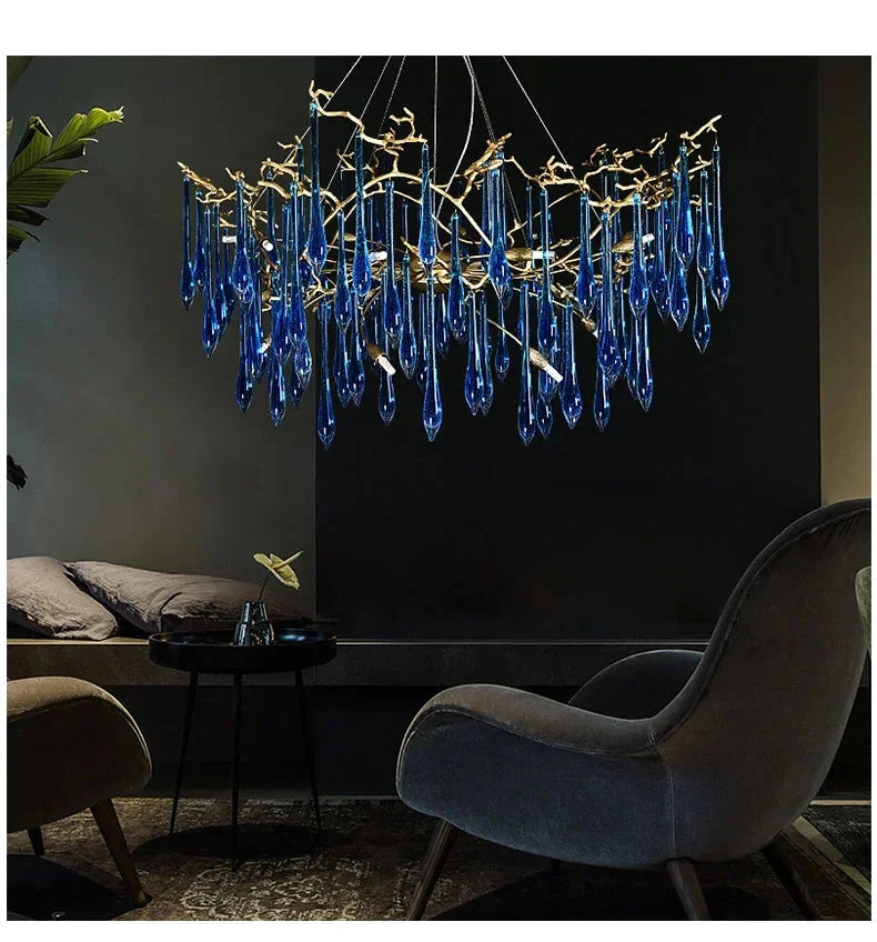 Luminaire Lustre cristal bleu luxueux – Référence : Zélia8367- - Nexa Lights