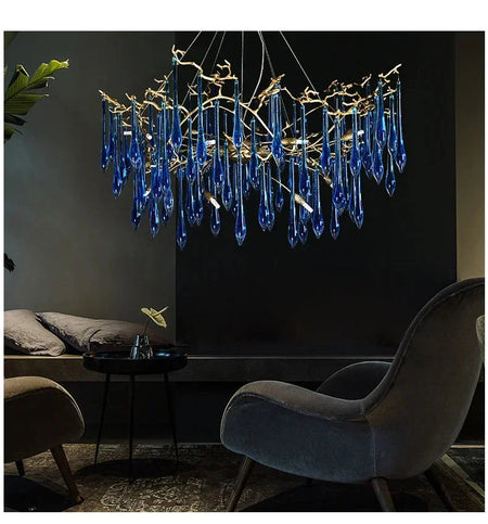 Luminaire Lustre cristal bleu luxueux – Référence : Zélia8367- - Nexa Lights
