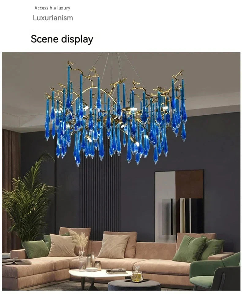 Luminaire Lustre cristal bleu luxueux – Référence : Zélia8367- - Nexa Lights