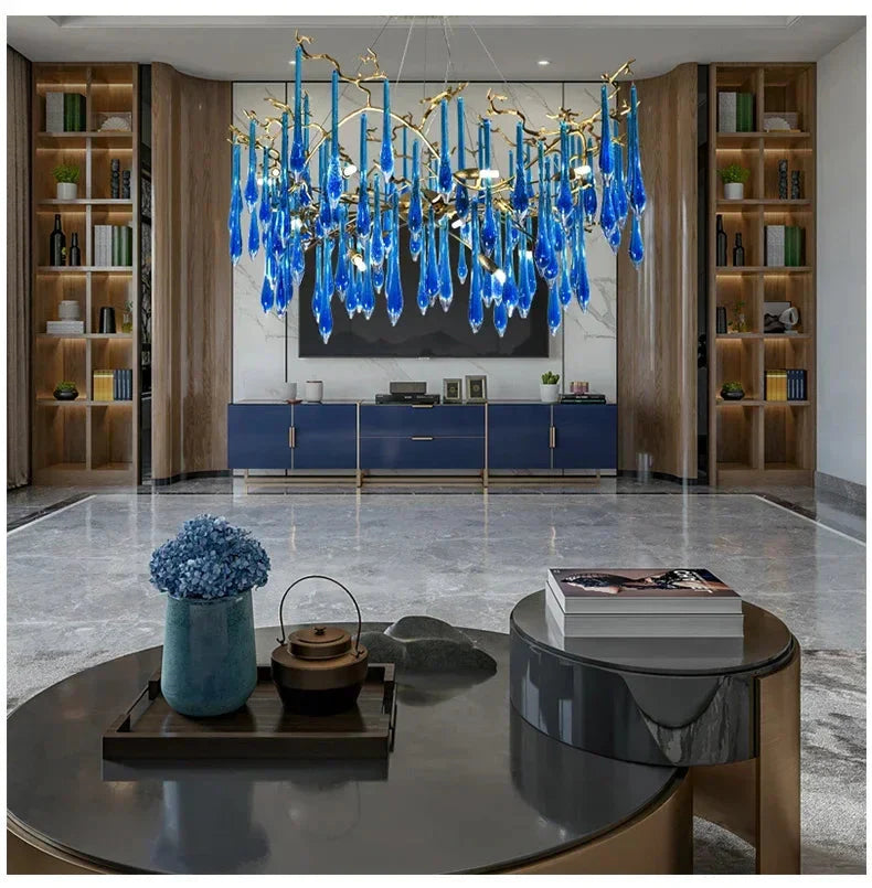 Luminaire Lustre cristal bleu luxueux – Référence : Zélia8367- - Nexa Lights