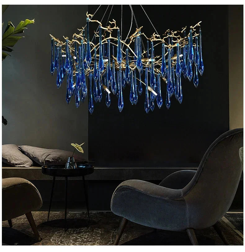 Luminaire Lustre cristal bleu luxueux – Référence : Zélia8367- - Nexa Lights