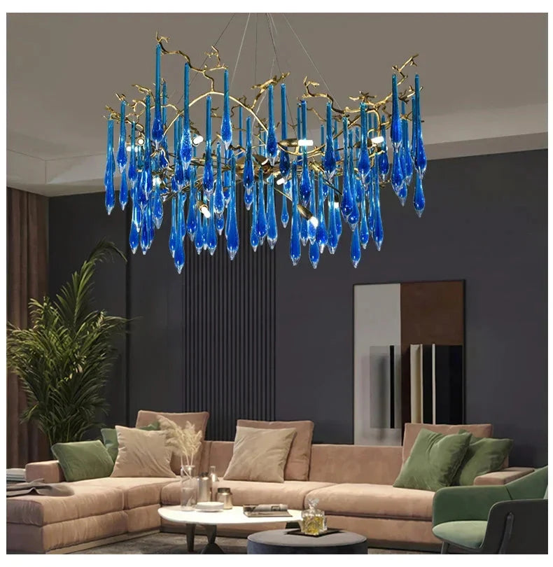 Luminaire Lustre cristal bleu luxueux – Référence : Zélia8367- - Nexa Lights
