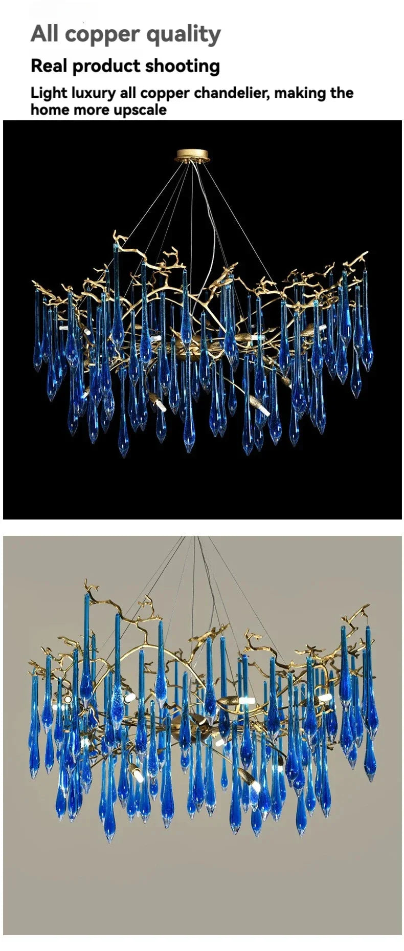 Luminaire Lustre cristal bleu luxueux – Référence : Zélia8367- - Nexa Lights