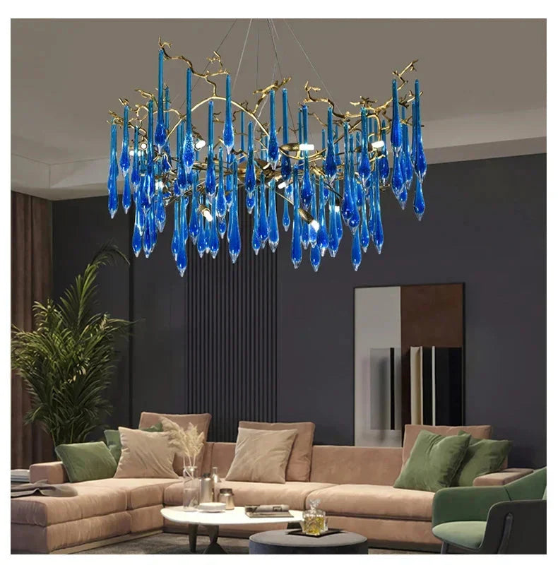 Luminaire Lustre cristal bleu luxueux – Référence : Zélia8367- - Nexa Lights