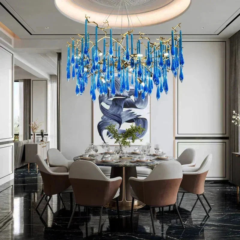 Luminaire Lustre cristal bleu luxueux – Référence : Zélia8367- - Nexa Lights