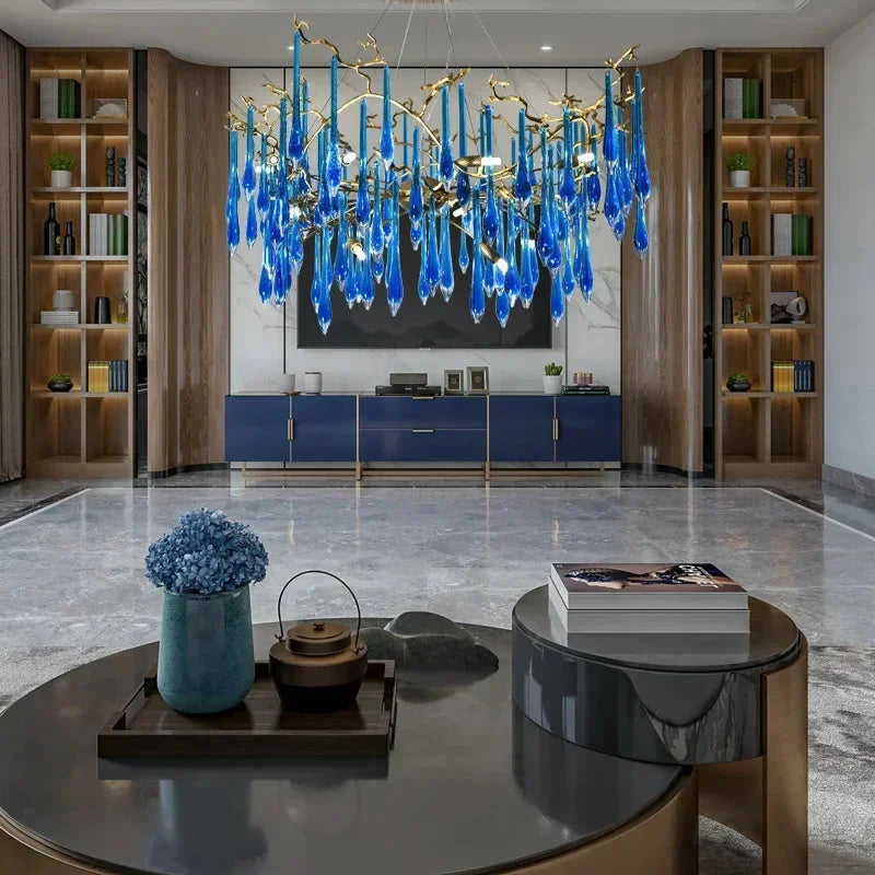 Luminaire Lustre cristal bleu luxueux – Référence : Zélia8367- - Nexa Lights