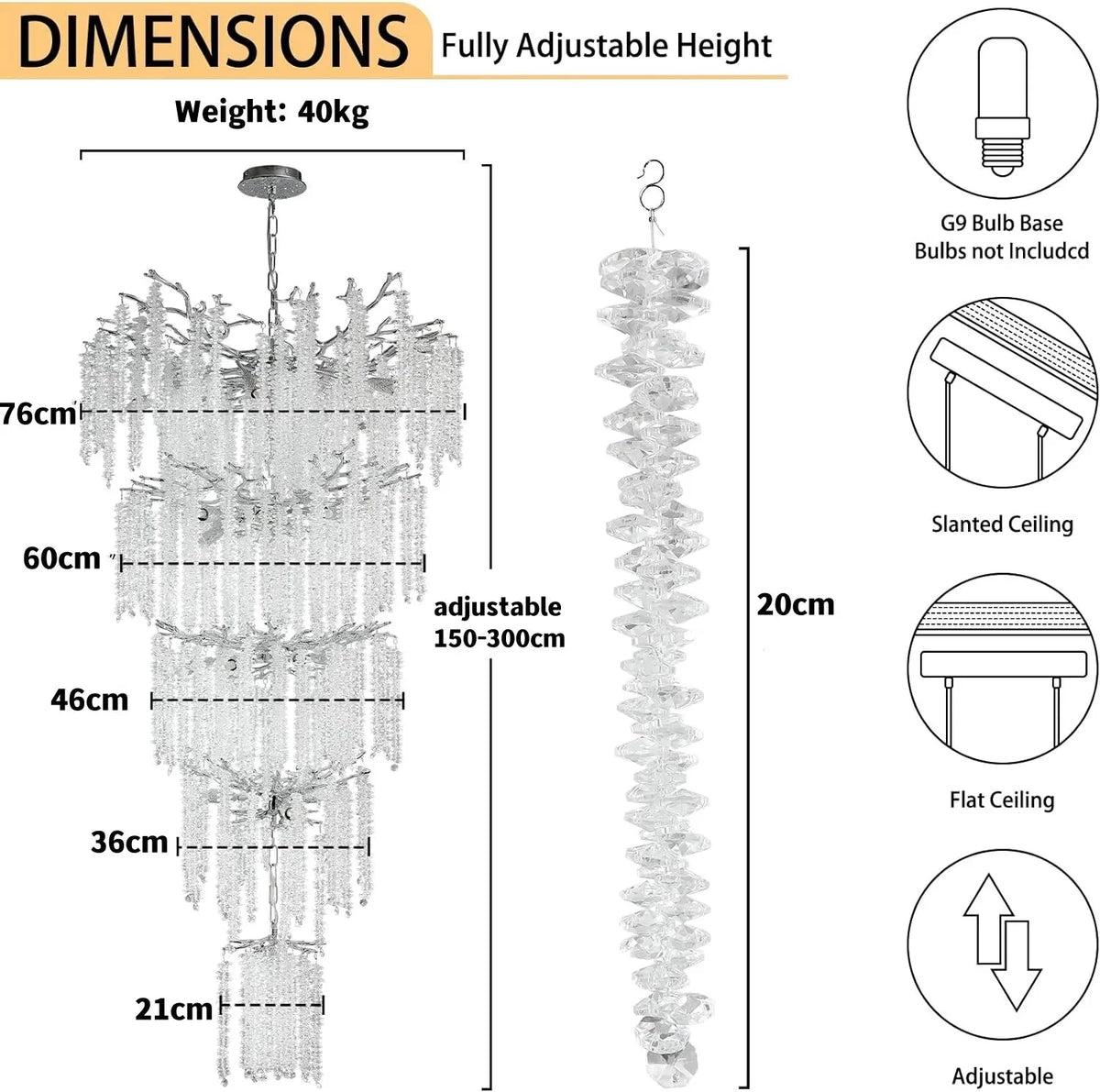 Luminaire Lustre design aérien en cristal – Référence : Elowen7832- - Nexa Lights
