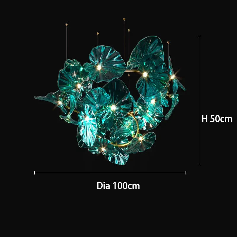 Luminaire Lustre en Verre Vert et Cuivre Poli – Référence : Sélène3841- - Nexa Lights