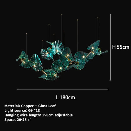 Luminaire Lustre en Verre Vert et Cuivre Poli – Référence : Sélène3841- - Nexa Lights
