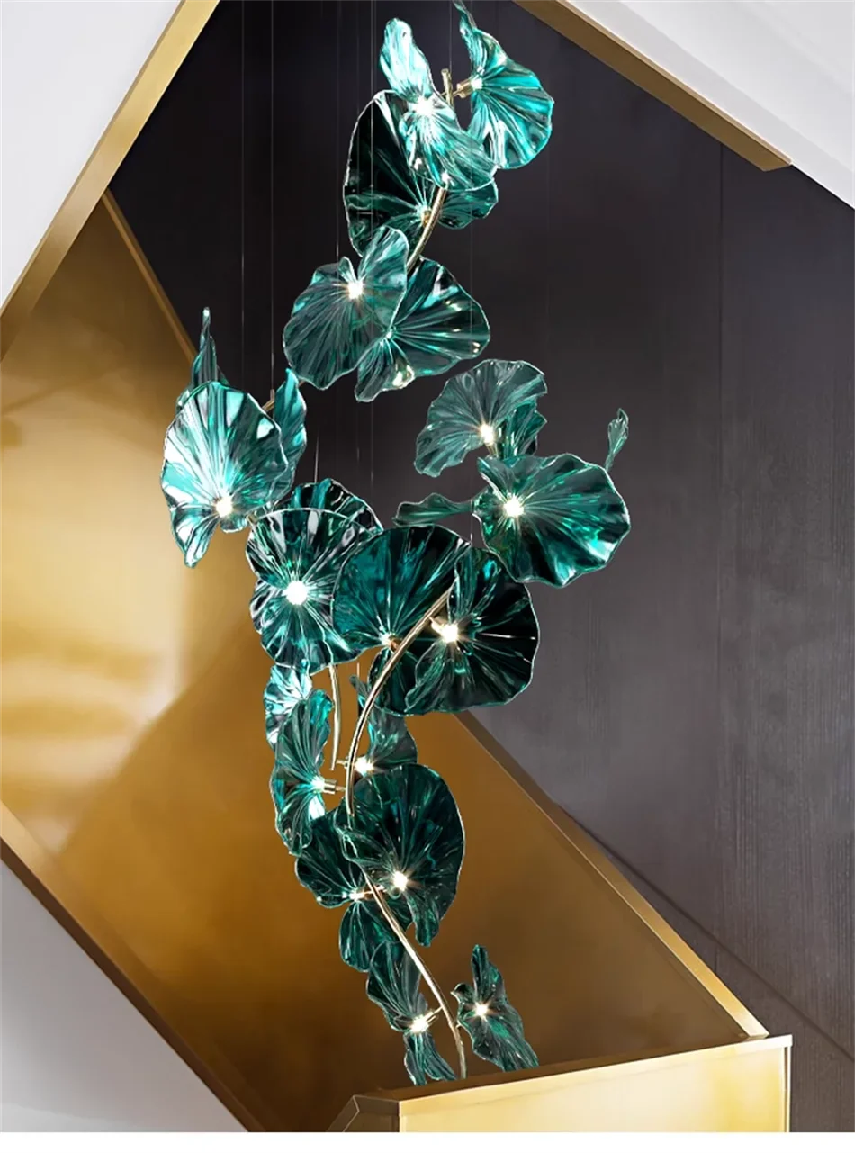 Luminaire Lustre en Verre Vert et Cuivre Poli – Référence : Sélène3841- - Nexa Lights