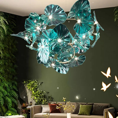 Luminaire Lustre en Verre Vert et Cuivre Poli – Référence : Sélène3841- - Nexa Lights
