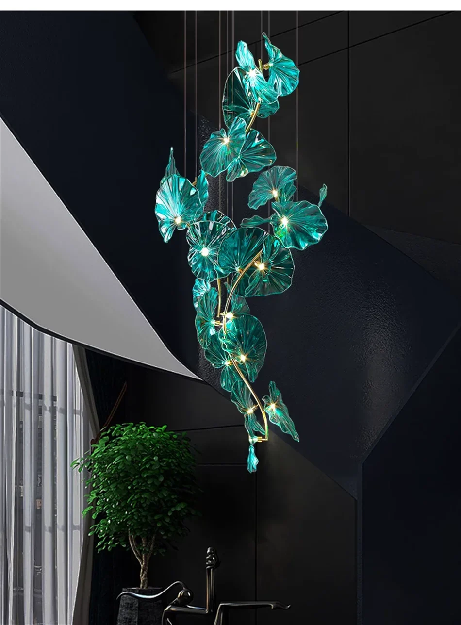 Luminaire Lustre en Verre Vert et Cuivre Poli – Référence : Sélène3841- - Nexa Lights