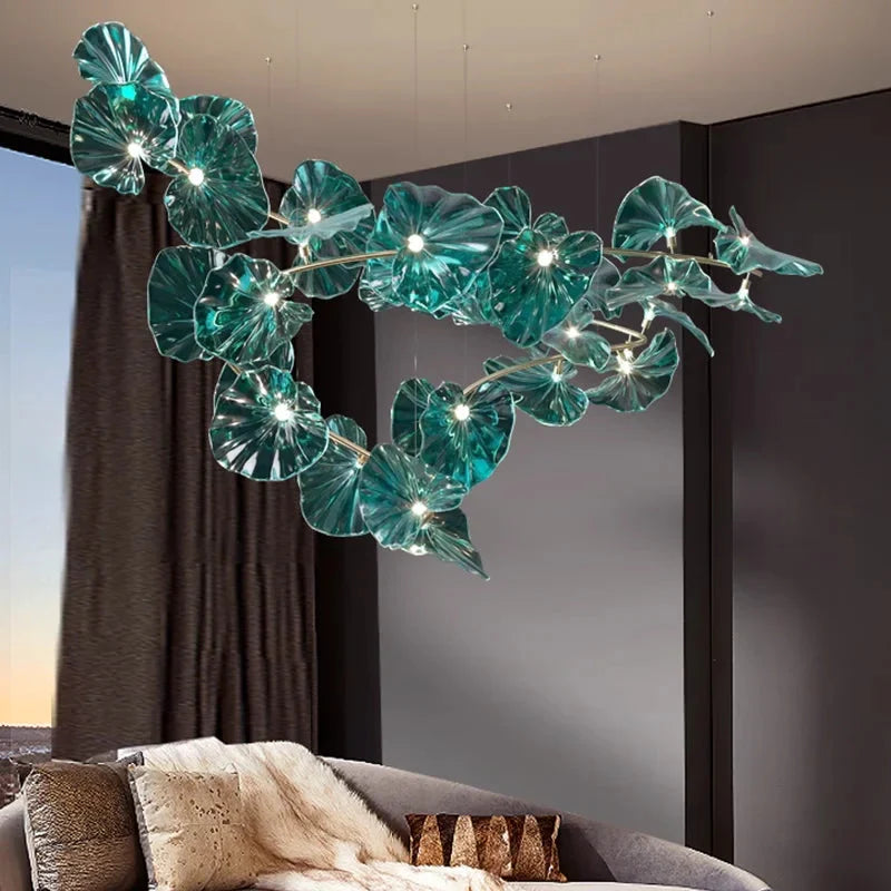 Luminaire Lustre en Verre Vert et Cuivre Poli – Référence : Sélène3841- - Nexa Lights