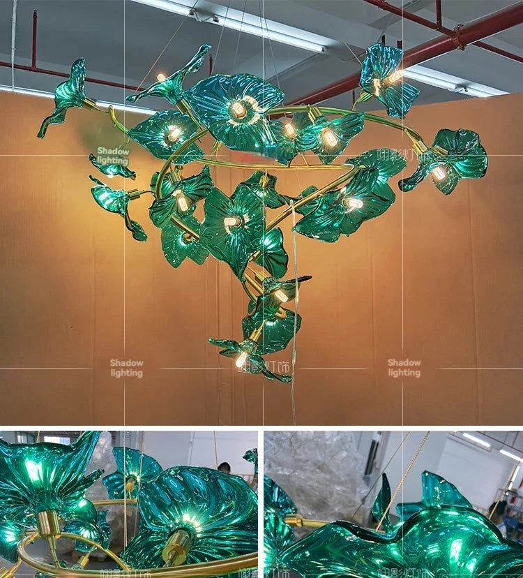 Luminaire Lustre en Verre Vert et Cuivre Poli – Référence : Sélène3841- - Nexa Lights