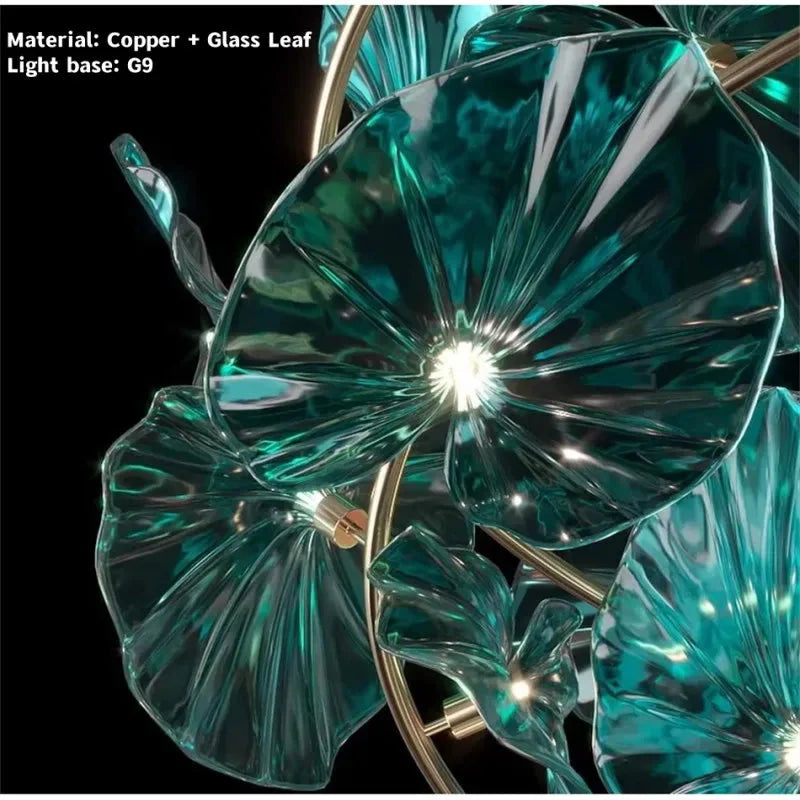 Luminaire Lustre en Verre Vert et Cuivre Poli – Référence : Sélène3841- - Nexa Lights