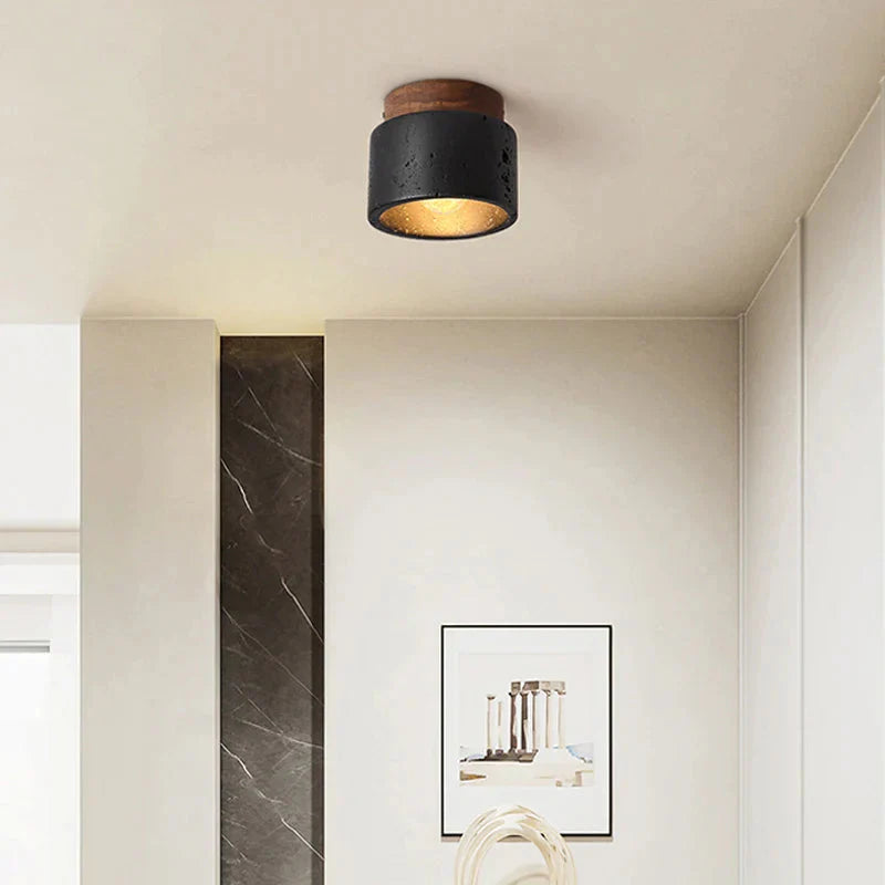 Luminaire Plafonnier finition en travertin noir et bois – Référence : Elowen4826- - Nexa Lights