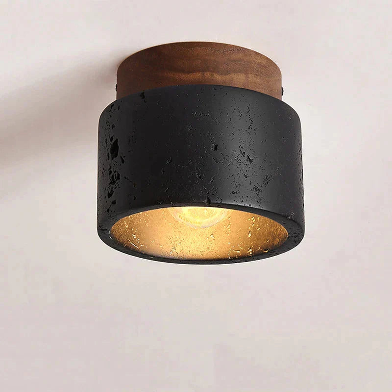 Luminaire Plafonnier finition en travertin noir et bois – Référence : Elowen4826- - Nexa Lights
