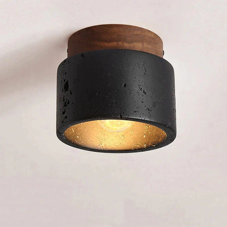 Luminaire Plafonnier finition en travertin noir et bois – Référence : Elowen4826- - Nexa Lights