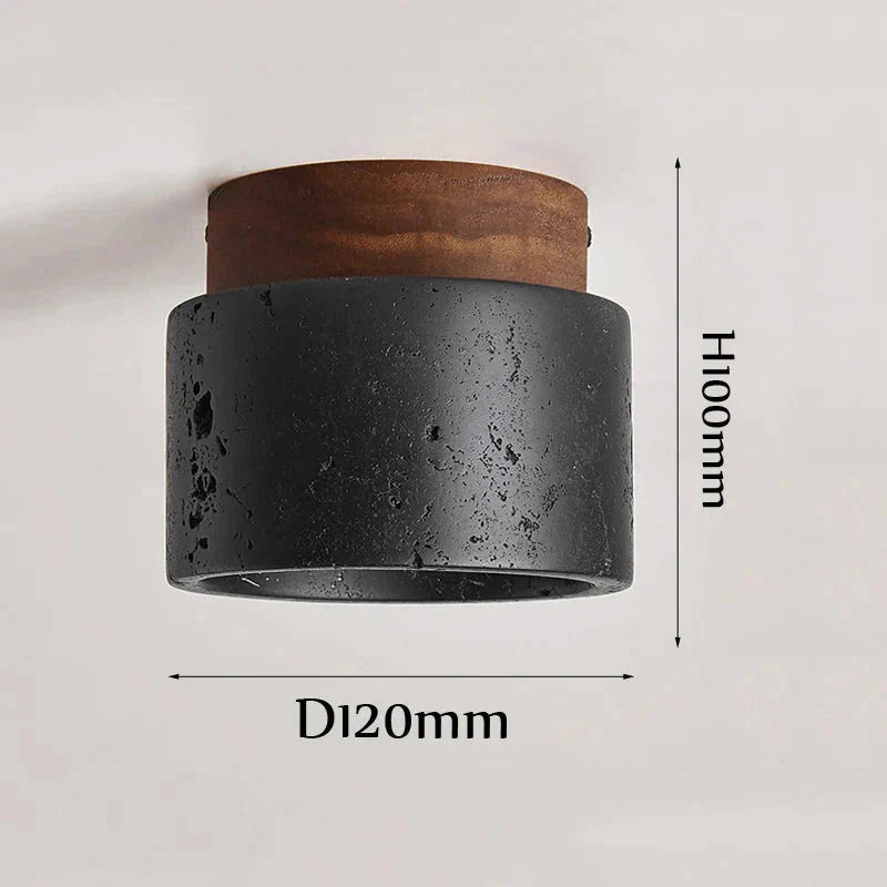 Luminaire Plafonnier finition en travertin noir et bois – Référence : Elowen4826- - Nexa Lights