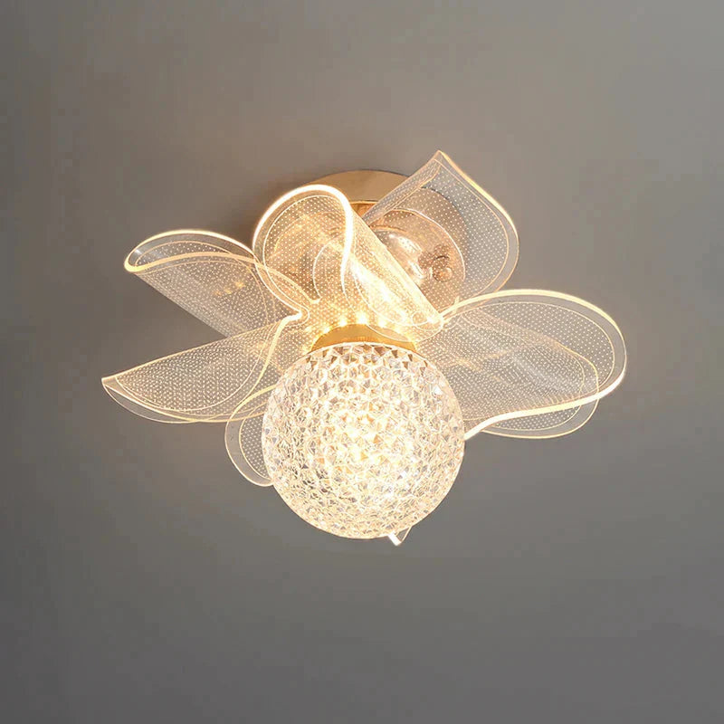 Luminaire Plafonnier fleur de verre et métal doré – Référence : Elyan5643- - Nexa Lights