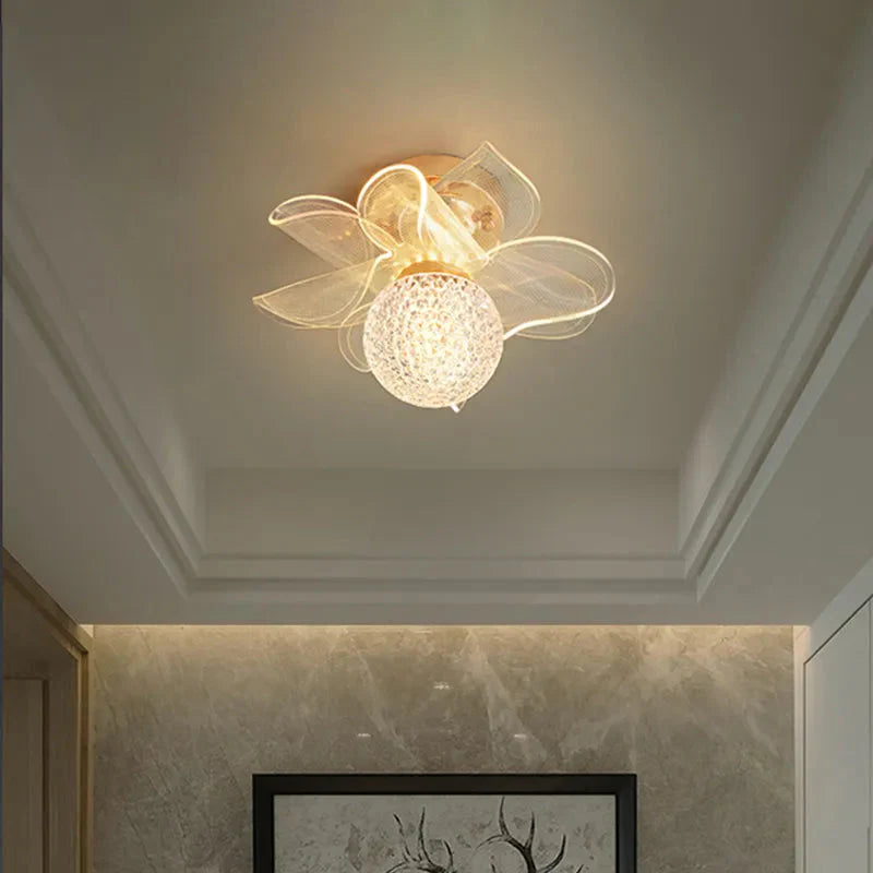 Luminaire Plafonnier fleur de verre et métal doré – Référence : Elyan5643- - Nexa Lights