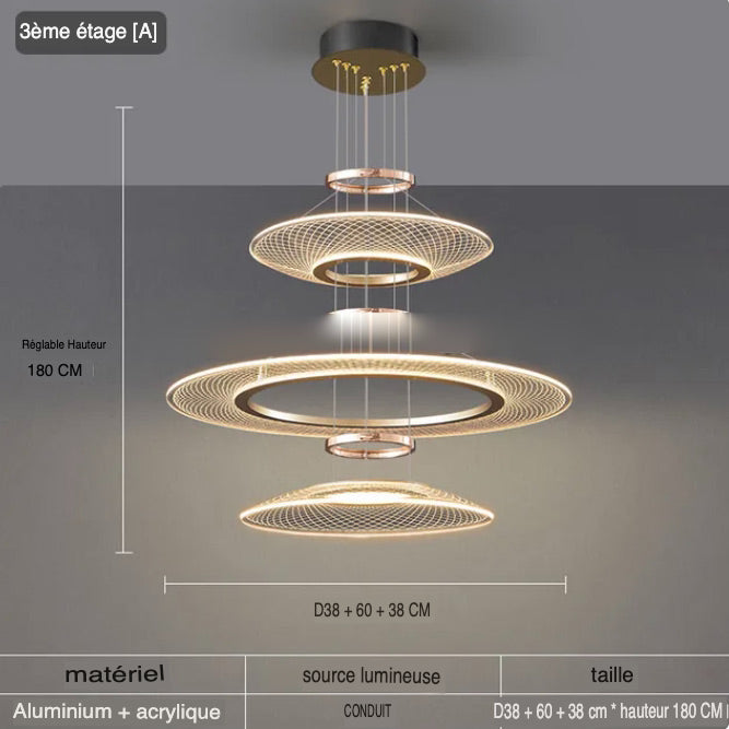 Luminaire Suspension aluminium doré brillant – Référence : Arnaud5623-Luminaire Suspendu - Nexa Lights