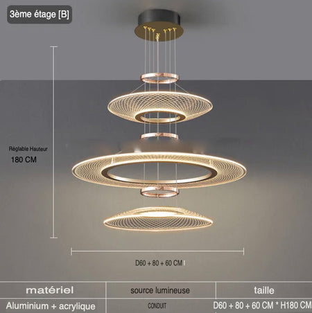 Luminaire Suspension aluminium doré brillant – Référence : Arnaud5623-Luminaire Suspendu - Nexa Lights