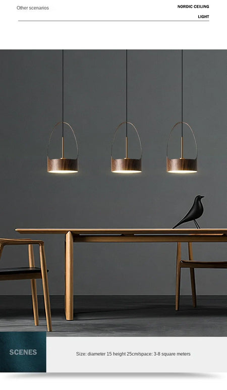 Luminaire Suspension design nordique en bois de noyer – Référence : Marilé6723- - Nexa Lights