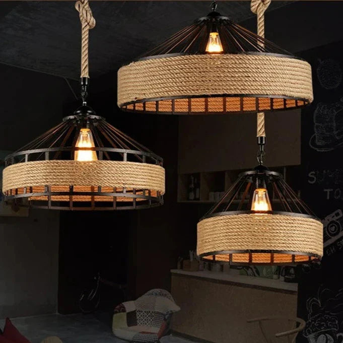 Luminaire Suspension finition chanvre rétro – Référence : Marvyn2457- - Nexa Lights