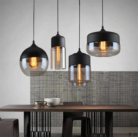 Luminaire Suspension finition en bois noir et verre ambré – Référence : Cyris4832-Luminaire Suspendu - Nexa Lights