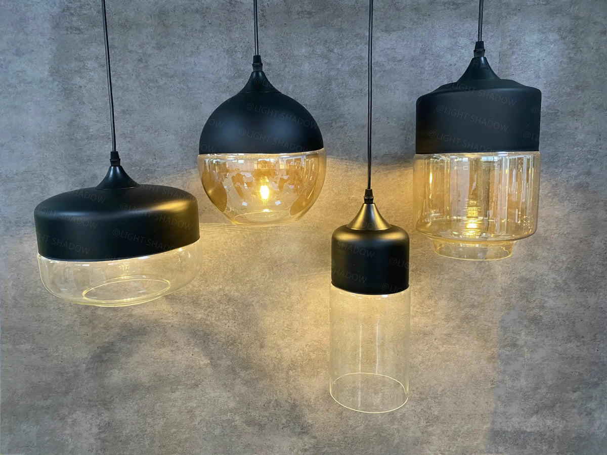 Luminaire Suspension finition en bois noir et verre ambré – Référence : Cyris4832-Luminaire Suspendu - Nexa Lights
