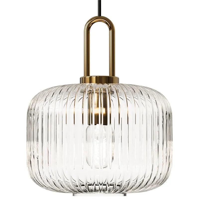 Luminaire Suspension verre strié doré – Référence : Maelis4592-Luminaire Suspendu - Nexa Lights