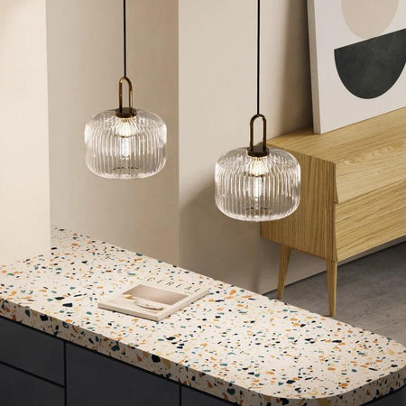 Luminaire Suspension verre strié doré – Référence : Maelis4592-Luminaire Suspendu - Nexa Lights