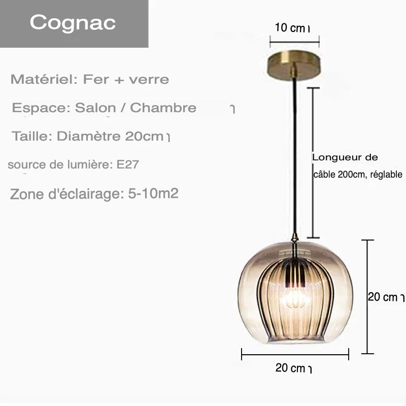 Luminaire Suspension verre transparent avec accents dorés – Référence : Ilyan4732-Luminaire Suspendu - Nexa Lights