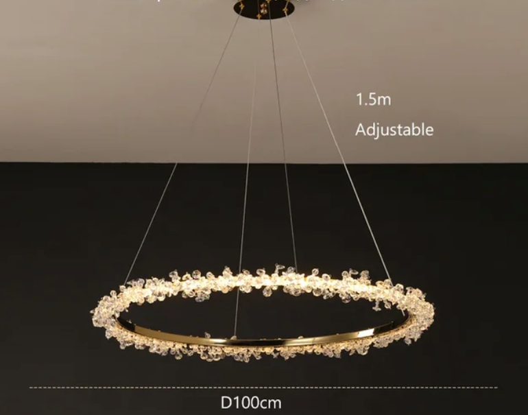 Suspendu Design : Multiples Anneaux Lumineux en Laiton et Cristal-Luminaire Suspendu - Nexa Lights