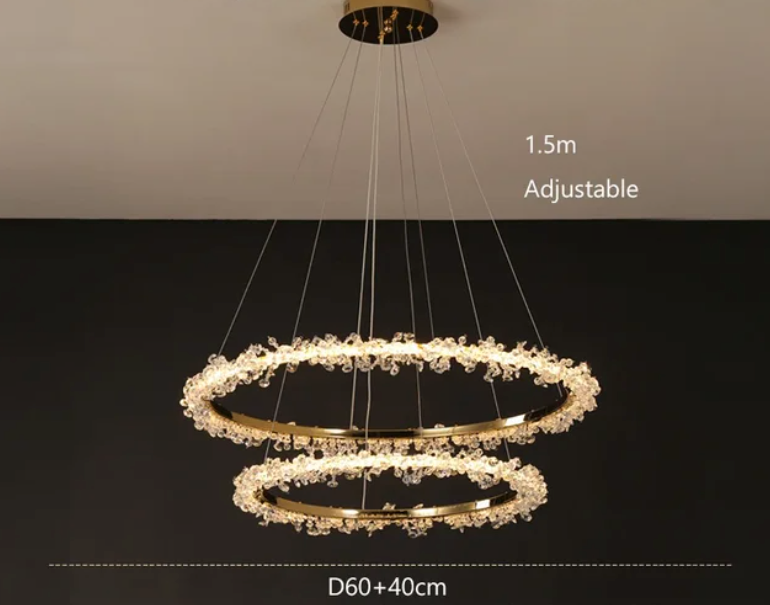 Suspendu Design : Multiples Anneaux Lumineux en Laiton et Cristal-Luminaire Suspendu - Nexa Lights