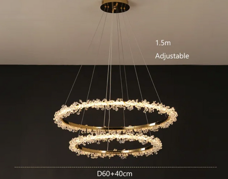 Suspendu Design : Multiples Anneaux Lumineux en Laiton et Cristal-Luminaire Suspendu - Nexa Lights