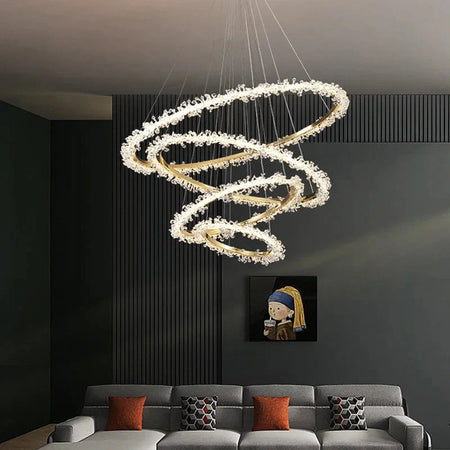 Suspendu Design : Multiples Anneaux Lumineux en Laiton et Cristal-Luminaire Suspendu - Nexa Lights