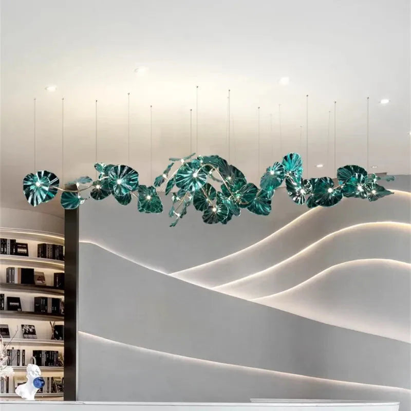 Luminaire Lustre en Verre Vert et Cuivre Poli – Référence : Sélène3841-ILLUMEEN.COM