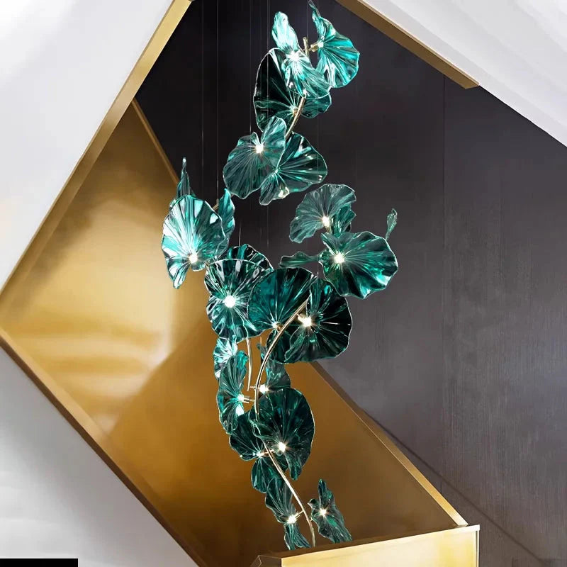 Luminaire Lustre en Verre Vert et Cuivre Poli – Référence : Sélène3841-ILLUMEEN.COM