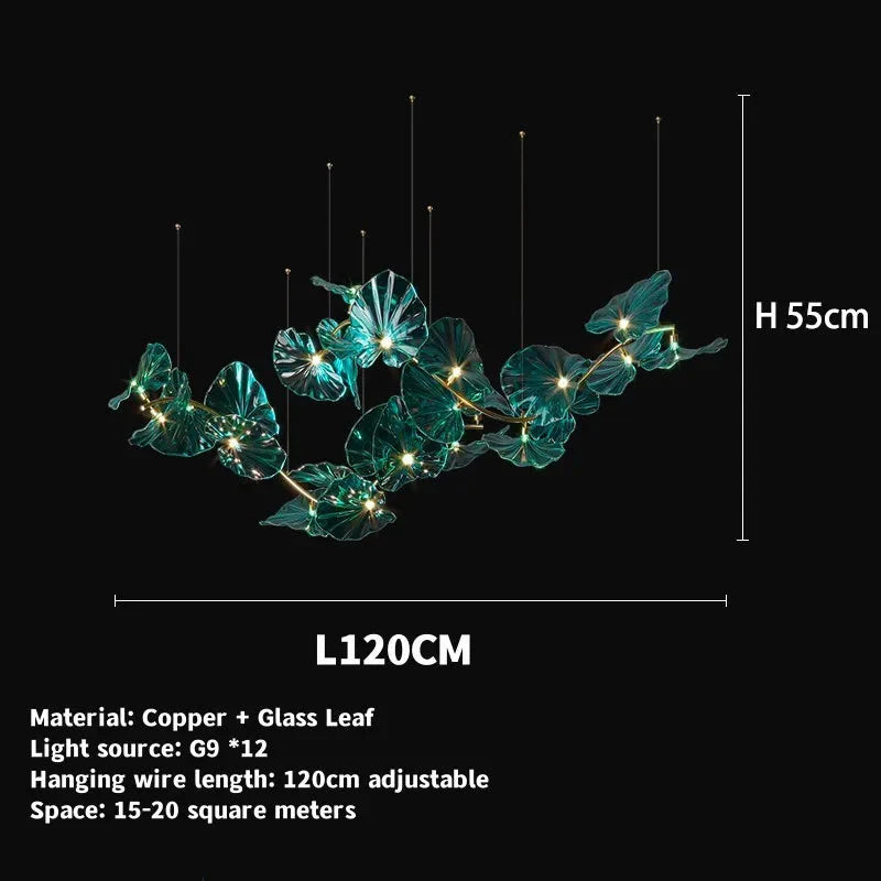 Luminaire Lustre en Verre Vert et Cuivre Poli – Référence : Sélène3841-ILLUMEEN.COM