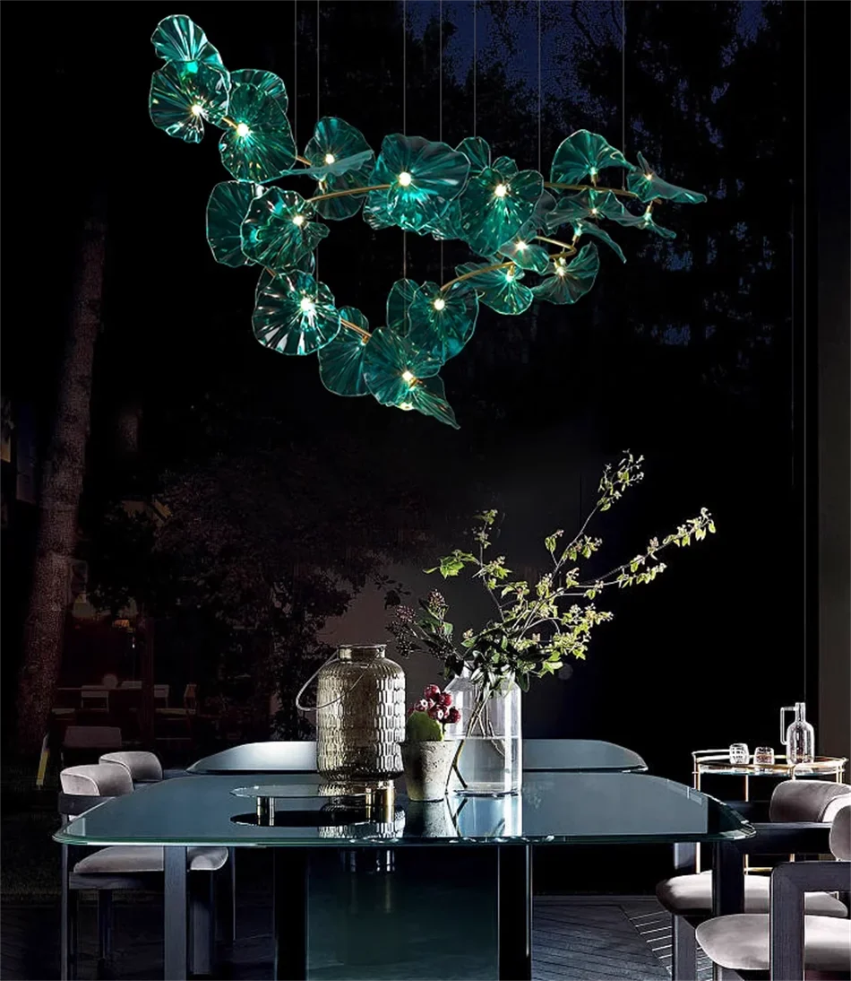 Luminaire Lustre en Verre Vert et Cuivre Poli – Référence : Sélène3841-ILLUMEEN.COM