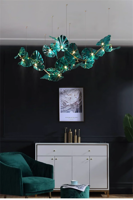 Luminaire Lustre en Verre Vert et Cuivre Poli – Référence : Sélène3841-ILLUMEEN.COM