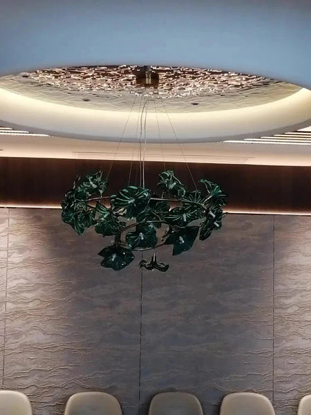 Luminaire Lustre en Verre Vert et Cuivre Poli – Référence : Sélène3841-ILLUMEEN.COM