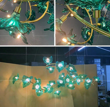 Luminaire Lustre en Verre Vert et Cuivre Poli – Référence : Sélène3841-ILLUMEEN.COM