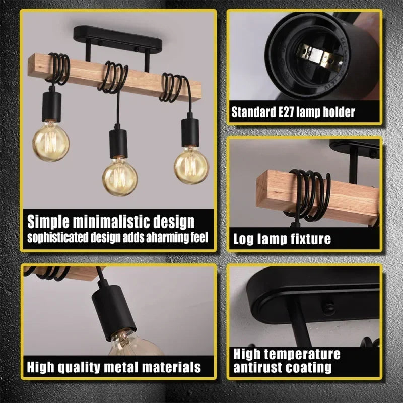 Luminaire Plafonnier Design Rétro Bois – Référence: Léo2841-ILLUMEEN.COM