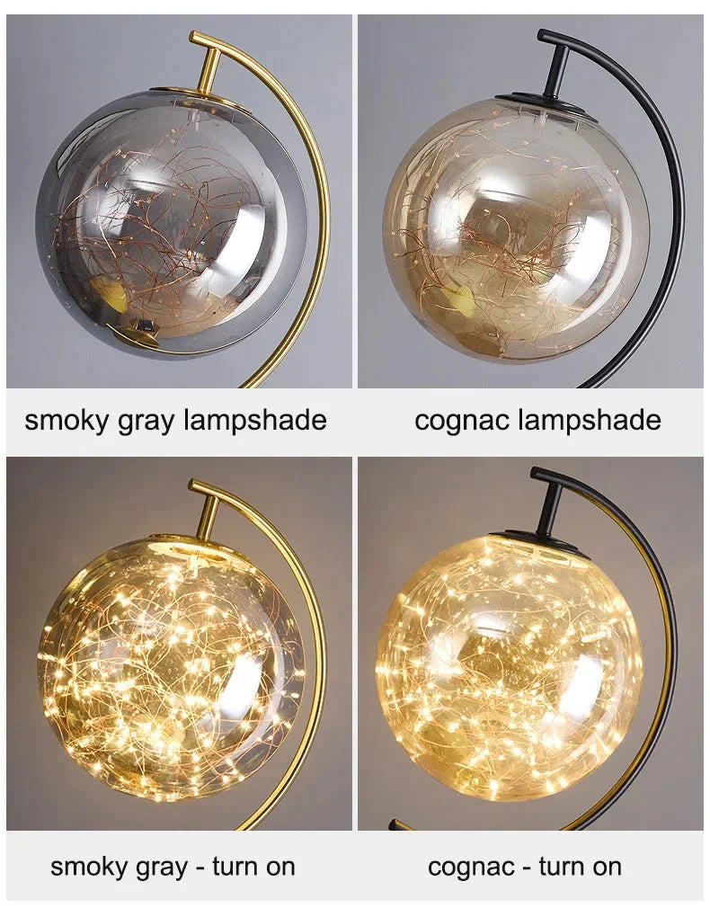 Luminaire Lampadaire design élégant en Verre Noir et Or – Référence : Marceau1873-ILLUMEEN.COM