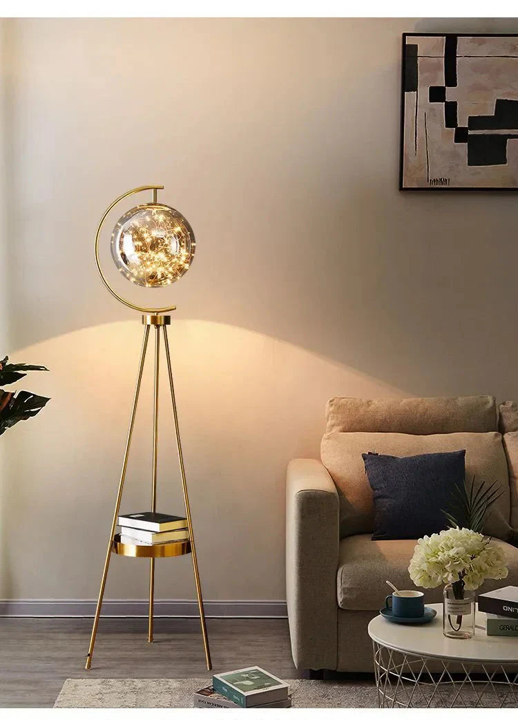 Luminaire Lampadaire design élégant en Verre Noir et Or – Référence : Marceau1873-ILLUMEEN.COM